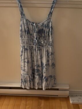 American Eagle Outfitters White and Blue Tie-Dye Mini Dress
